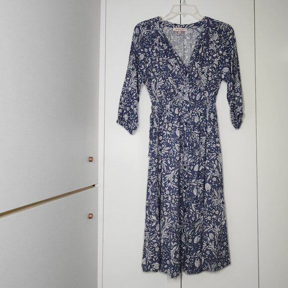 Harlow & Rose Floral V-Neck Midi Dress Women's Size S Blue - Picture 1 of 6